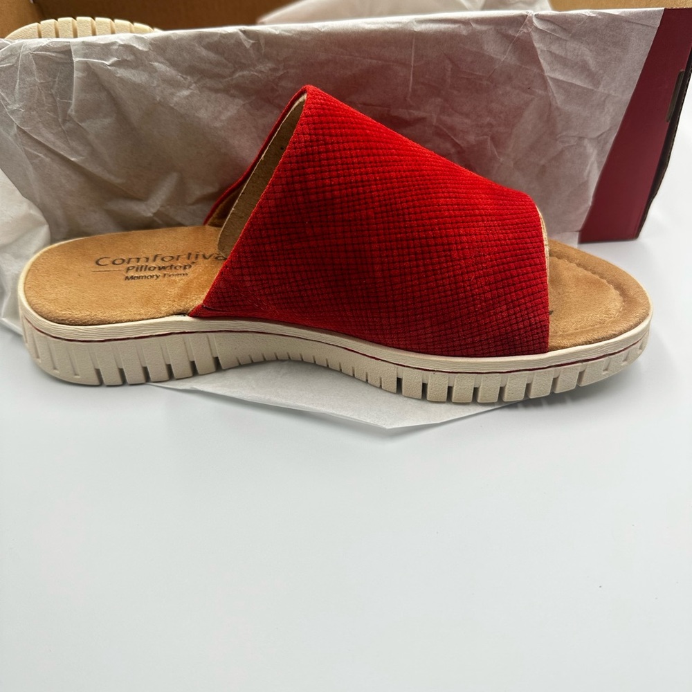 Comfortiva Red Suede Pillowtop Slide Sandals New In Box | 6.5 W - Picture 2 of 10